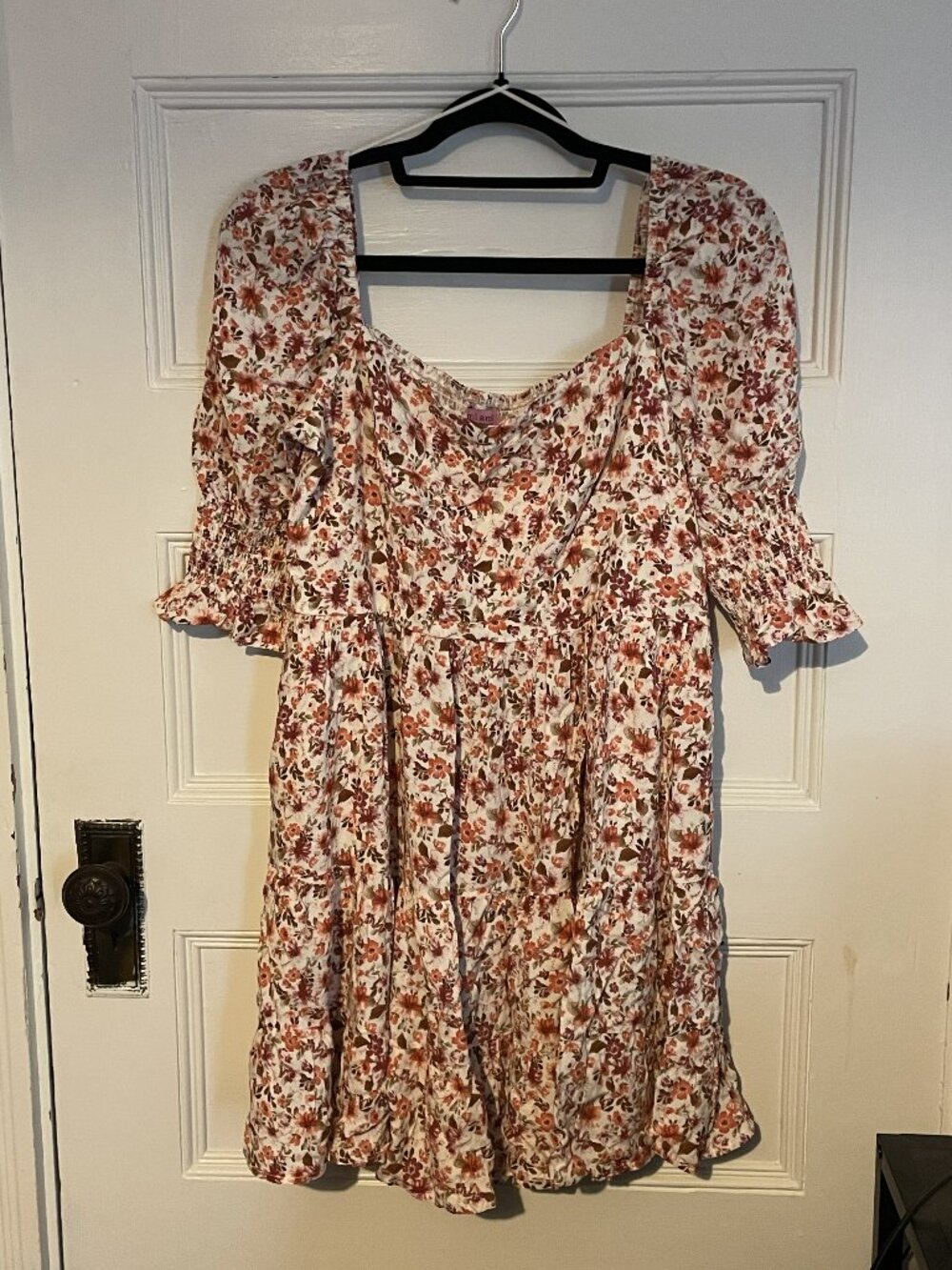 Mi Ami Floral Square-Neck Mini Dress in Red and Cream, Size XL NWOT